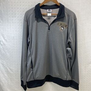Pittsburgh Penguins  Mens Pullover M Gray‎ 1/4 Zip NHL Hockey Long Sleeve READ